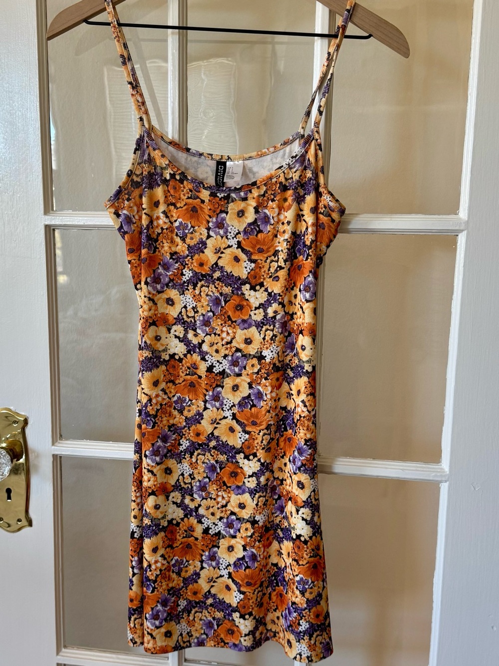 Divided Floral Textured Slip Dress - Orange, Purple & Cream
